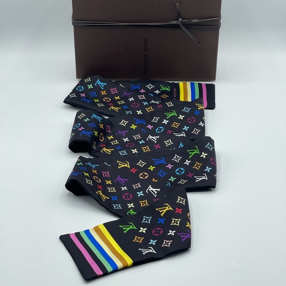 Louis Vuitton x Takashi Murakami Multicolor Noir Bandeau Neckerchief Scarf Wrap - Picture 11 of 14